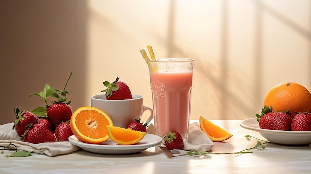 Petit-déjeuner frais avec café et jus d'orange