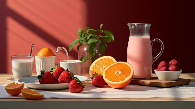 Petit-déjeuner frais avec café et jus d'orange