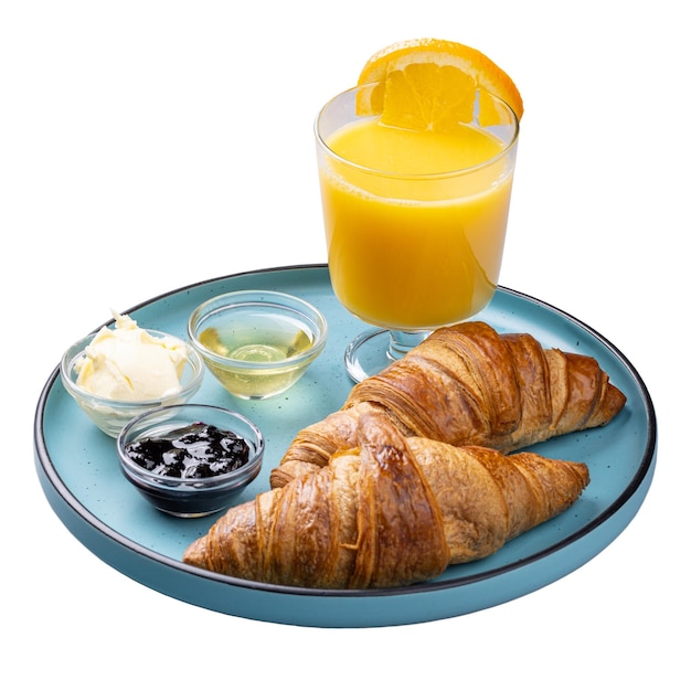 Photo petit-déjeuner français avec croissant