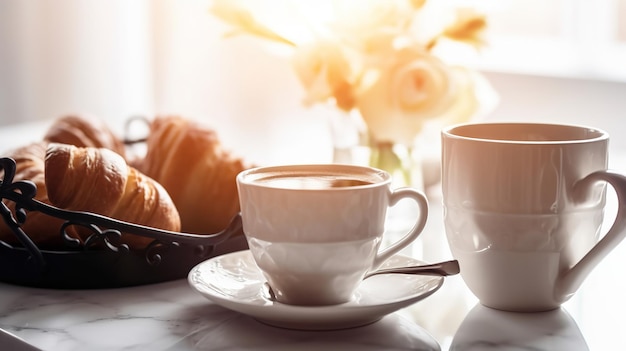 Petit-déjeuner sur un lit dans une chambre d'hôtel