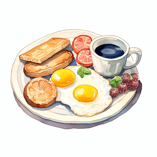 petit déjeuner avec des œufs frits et du café