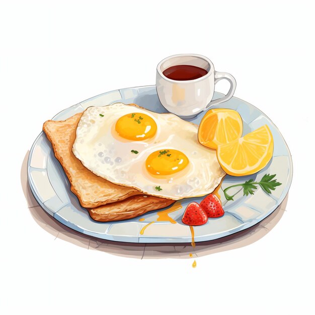 petit déjeuner avec des œufs frits et du café