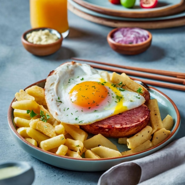 Photo un petit déjeuner riche en protéines, des hot-dogs et des œufs.