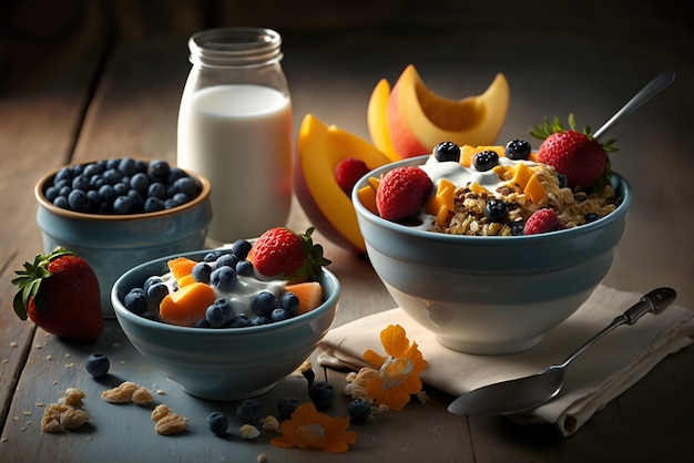 Petit-déjeuner sain comme les fruits et le yogourt Nutrition Régime Bien-être Alimentation saine