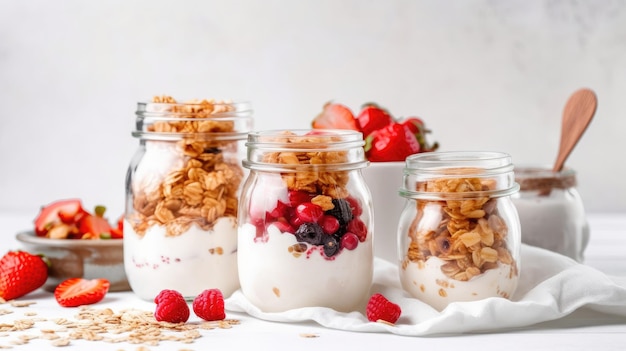 Petit-déjeuner sain Granola à l'avoine avec yaourt Illustration AI GenerativexA