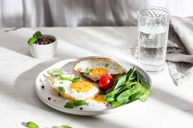 Photo petit-déjeuner sain avec des œufs et des légumes