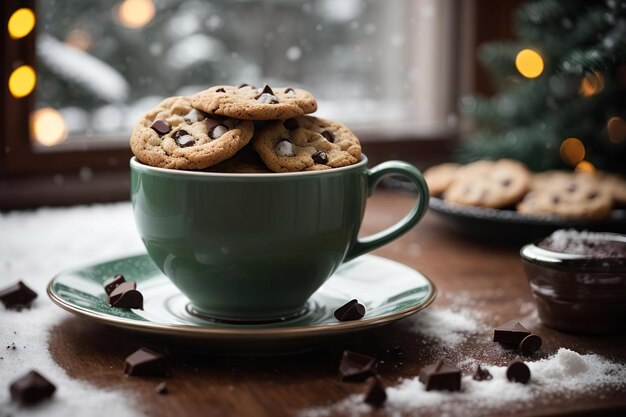 Photo petit déjeuner une tasse remplie de biscuits faits maison