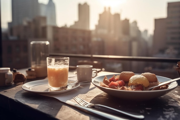 Un petit-déjeuner avec vue sur les toits de la ville