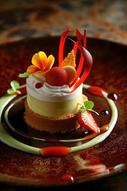 un petit dessert sur une assiette sur une table