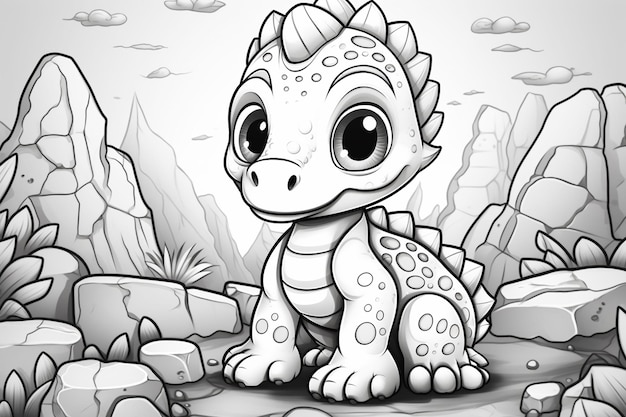 Un petit dinosaure mignon à colorier