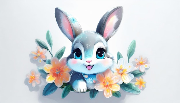 Photo petit et doux bébé lapin dans des fleurs