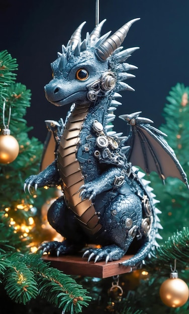 Un petit dragon moelleux décore l'arbre de Noël pour la nouvelle année.