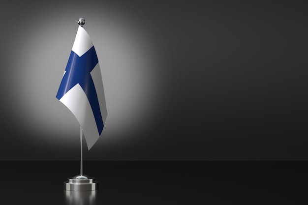 Petit drapeau national de la Finlande sur un fond noir Rendering 3D