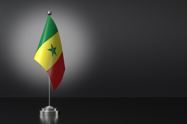 Petit drapeau national de la République du Sénégal sur un fond noir Rendering 3D