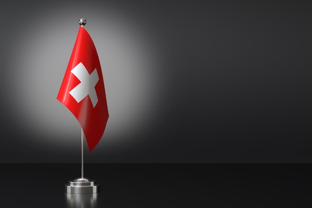 Petit drapeau national de la Suisse sur un fond noir Rendering 3D