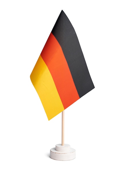 Petit drapeau de table de l'Allemagne isolé sur fond blanc