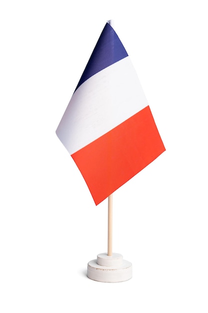 Photo petit drapeau de table de la france isolé sur fond blanc