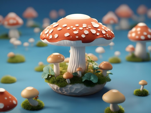 Petit éclairage isométrique doux et lisse rendu 3D Champignon