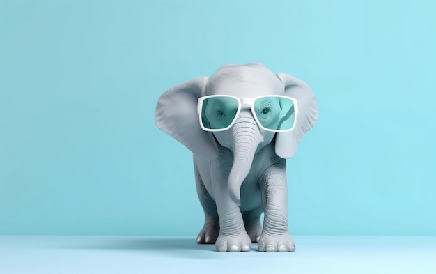 Un petit éléphant avec une paire de lunettes de soleil blanches sur la tête