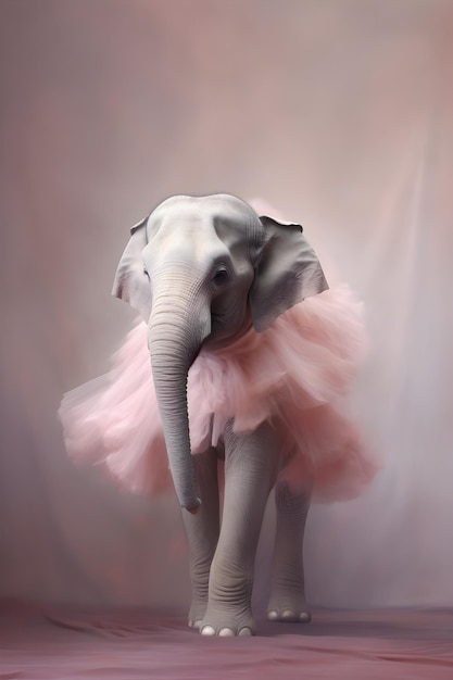 Un petit éléphant en tutu porte un tutu rose.