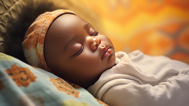 Un petit enfant afro-américain dort sur le lit.