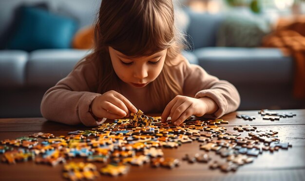 Petit enfant assemblant un puzzle à la maison Créé avec la technologie