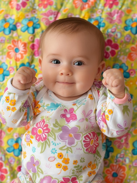 Photo petit enfant bébé nouveau-né avec les pouces en l'air sourire rire et joie sur son visage