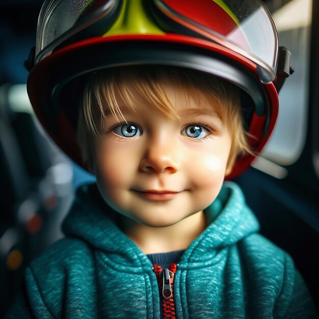 un petit enfant dans un casque