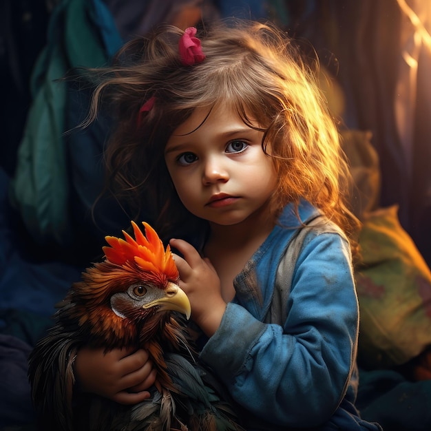 Petit enfant avec du poulet Rhode Island Poulet rouge Ai Génératif