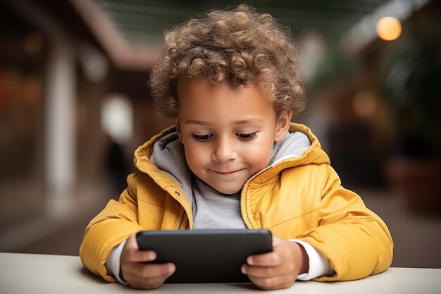 Photo un petit enfant qui regarde un smartphone