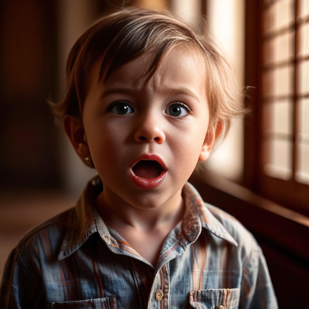 Le petit enfant réagit avec surprise et étonnement.