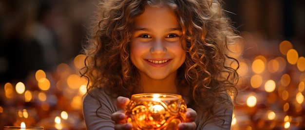 Un petit enfant tient une bougie de Diwali Le Festival de la Lumière