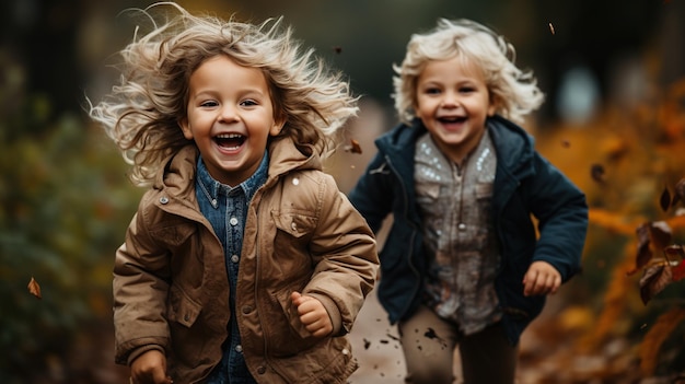 Photo petit garçon avec un adorable chiot étreignant un fond beige ia générative