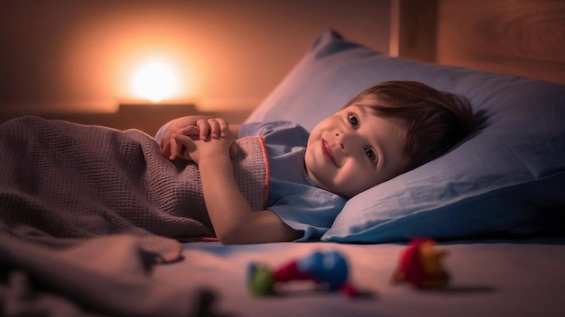 Un petit garçon allongé dans le lit