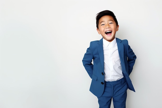 Un petit garçon asiatique en costume bleu