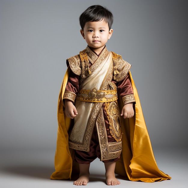 Photo petit garçon asiatique thaïlandais en vêtements nationaux rétro vintage portrait en gros plan sur blanc
