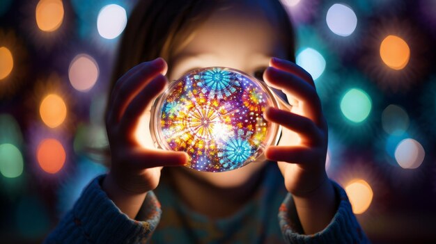 Photo le petit garçon avec la boule de cristal