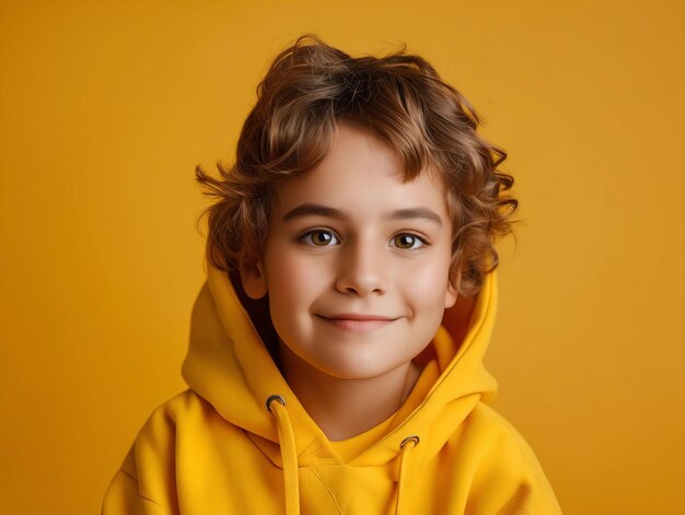 Un petit garçon avec une capuche jaune