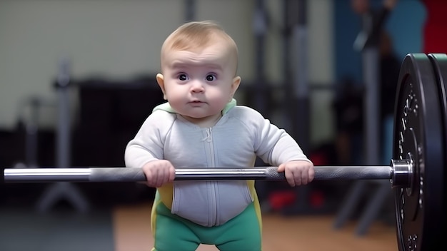 Un petit garçon caucasien souriant et fort soulève une barre de 400 kg Réseau de neurones généré en mai 2023 Non basé sur une scène ou un modèle de personne réelle
