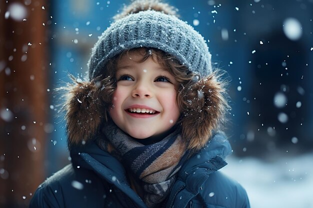 Amusant Petit Garçon En Vêtements D'hiver Se Promène Pendant Une Chute De  Neige Activités De Plein Air D'hiver Pour Les Enfants