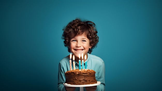 Un petit garçon et un gâteau d'anniversaire avec des bougies