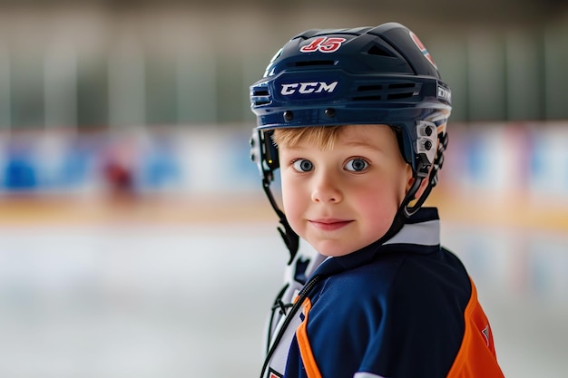 Petit garçon jouant au hockey sur glace x9