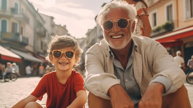 petit garçon jouant avec son grand-père