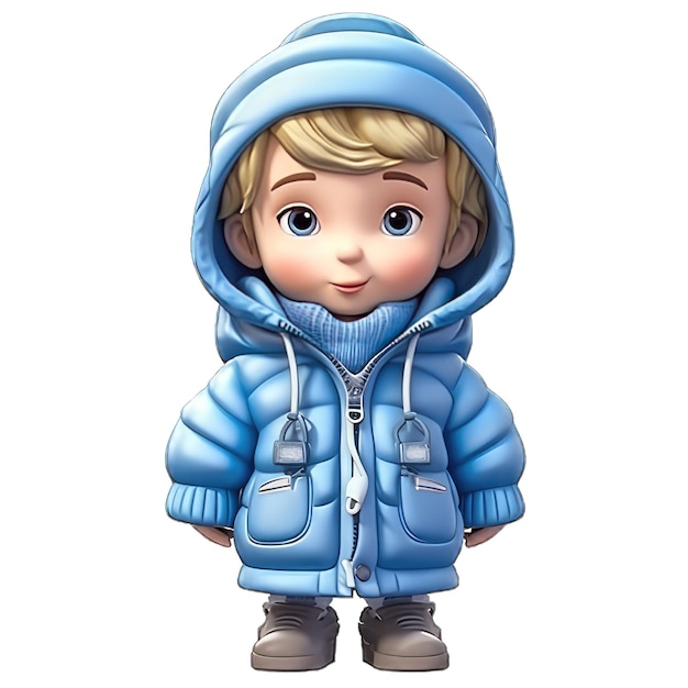 un petit garçon avec un manteau d'hiver bleu