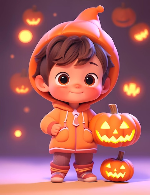 Petit garçon mignon en 3D avec un costume de monstre drôle avec un thème d'Halloween