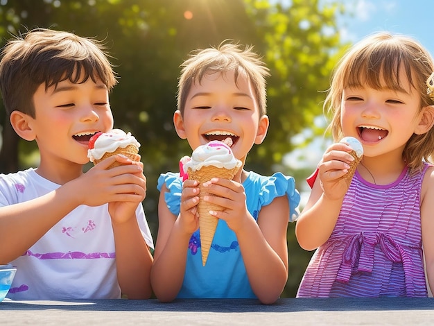 Un petit garçon mignon partage une glace avec sa sœur image ai