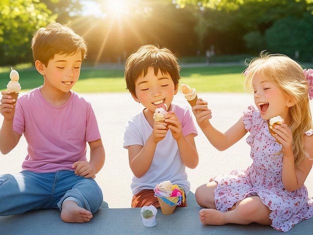 Un petit garçon mignon partage une glace avec sa sœur image ai