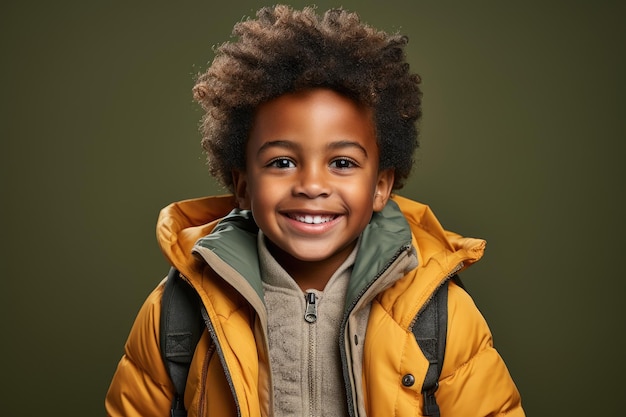 Un petit garçon noir prêt à aller à l'école.