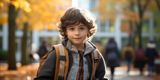 un petit garçon portant un sac à dos va à l'école créé par l'IA générative