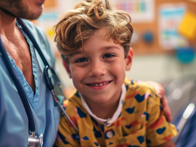 Le petit garçon sourit avec le docteur.